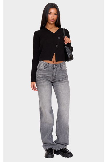 Black Knit Asymetric Button Up Cardigan