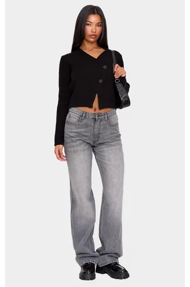 Black Knit Asymetric Button Up Cardigan