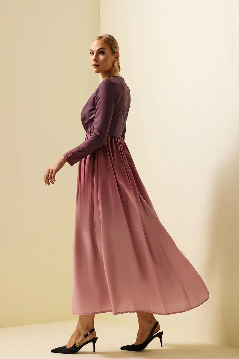 Caroline Gradient Color Runched Maxi Dres - 5