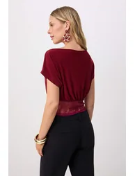 Burgundy Plain Boat Neck Sleeveless Knitted Sandy Blouse - 3