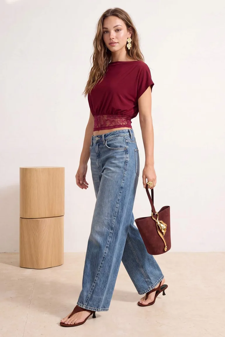 Burgundy Plain Boat Neck Sleeveless Knitted Sandy Blouse - 5