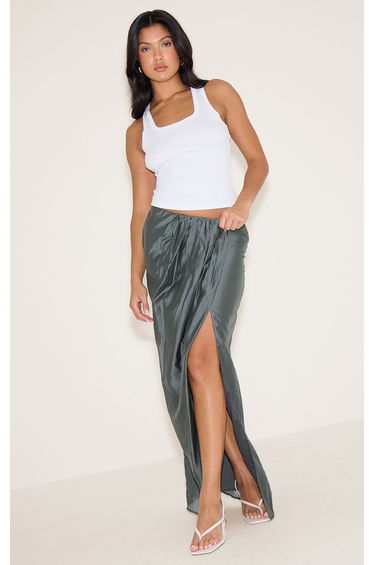 Charcoal Satin Wrap Detail Maxi Skirt