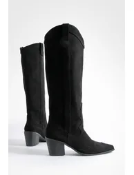 Knee High Heeled Western Cowboy Boots - black - 3