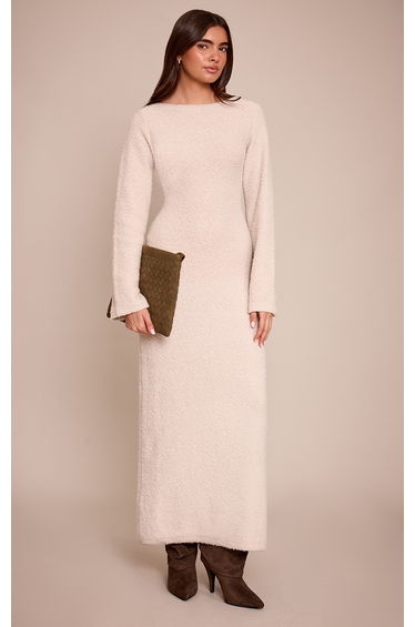 Cream Bobble Knit Knitted Maxi Dress