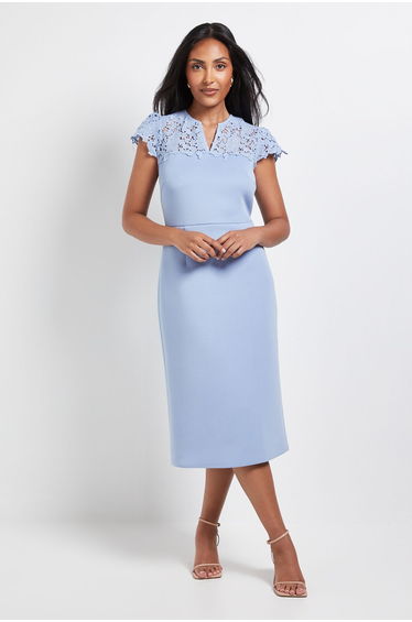 Petite Scuba Lace Sleeve Pencil Dress
