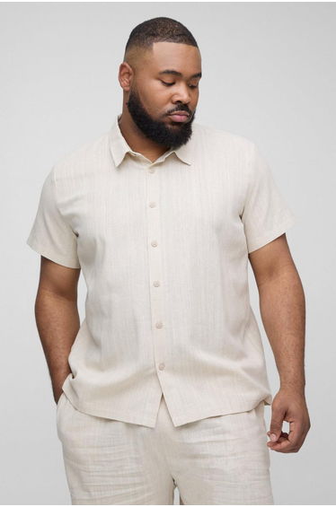 Plus Linen Regular Fit Short Sleeve Shirt - natural