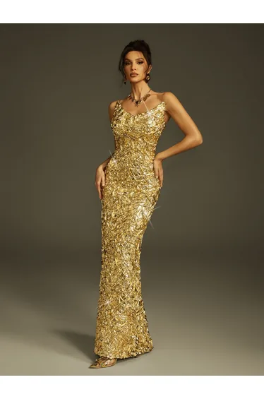 metallic gold formal dress Cocomelody Sparkly Prom Dress Metallic Formal Dress CS0658, Black