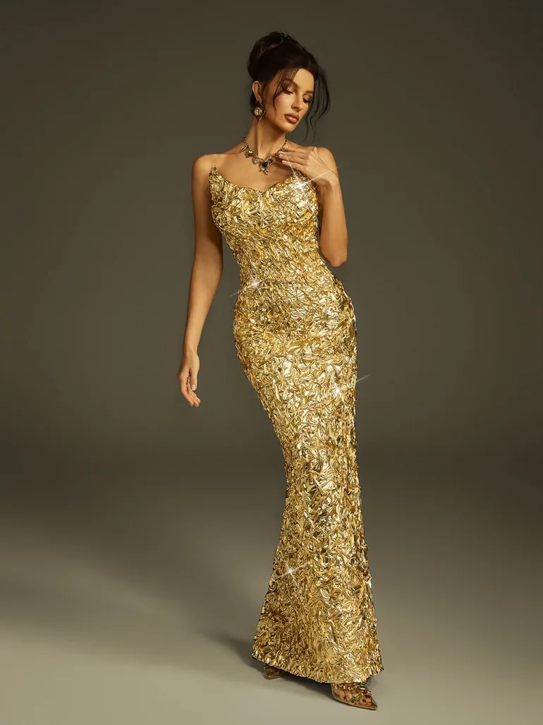 Zyrra Strapless Foil Split Maxi Dress Mew Mews Gold : Evening Dresses :  VogaCloset Kuwait