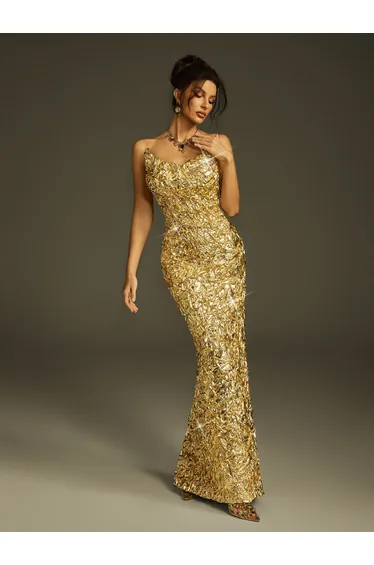 Zyrra Strapless Foil Split Maxi Dress