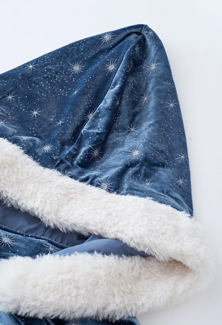 Sparkling Stars Self-Tie Velvet Hooded Cloak Halloween Costumes - 2