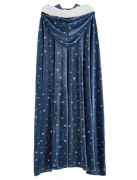 Sparkling Stars Self-Tie Velvet Hooded Cloak Halloween Costumes - 7