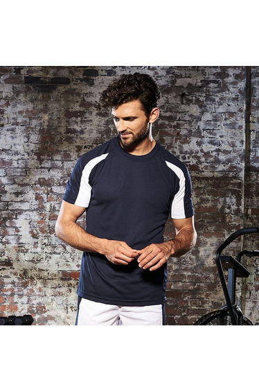Just Cool Mens Contrast Cool Sports Plain T-Shirt - French Navy/Arctic White
