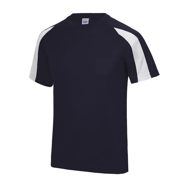 Just Cool Mens Contrast Cool Sports Plain T-Shirt - French Navy/Arctic White - 1