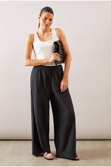 Textured Drawstring Wide Leg Trouser