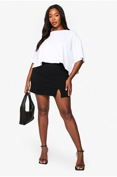 Plus Bengaline Split Aline Skirt - black