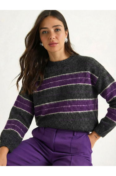 LUCCI Striped Knit Crew Neck Sweater