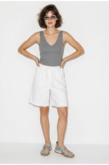 LUCCI High-Waist Wide-Leg Cotton Blend Shorts