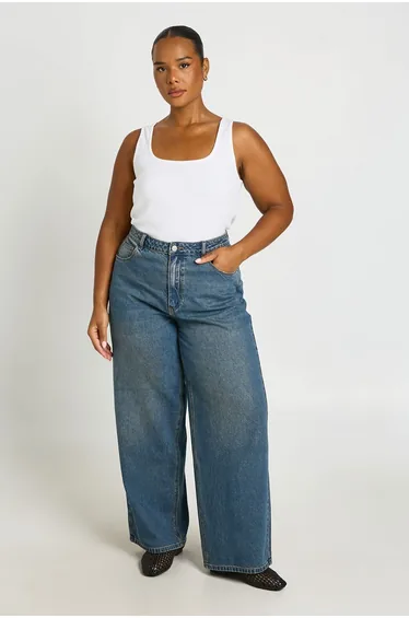 Plus Mid Waist Loose Wide Leg Jean - vintage wash