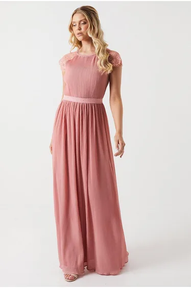Delicate Lace Bodice Maxi Bridesmaids Dress