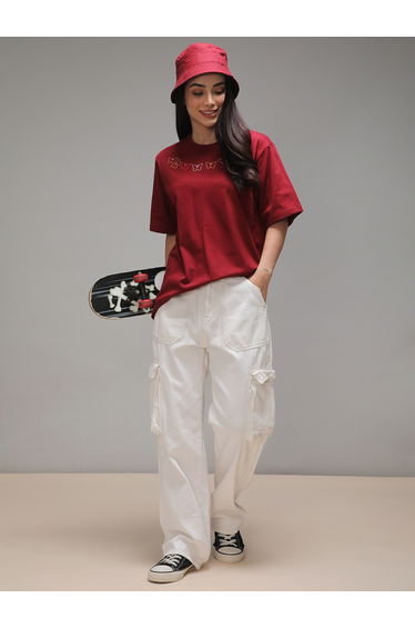 Women Oversized Butterfly Embroidered T-Shirt