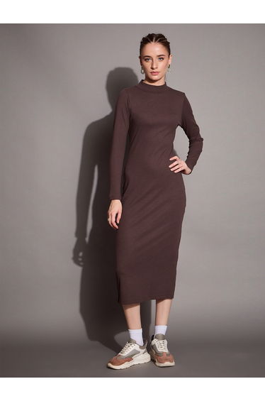 Ribbed Bodycon Midi Dress with Back Slit
