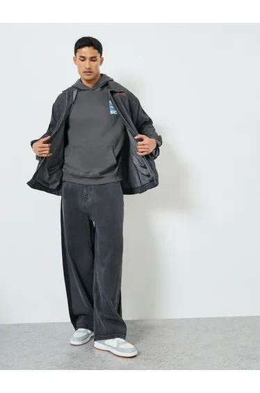 Men Grey Snoopy Graphic Oversized Hoodie