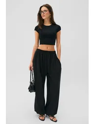 GRIMELANGE IDOLLE Women's Soft and Stretchy Fabric Elastic Waist and Cuffs Oversized Black Sweatpants