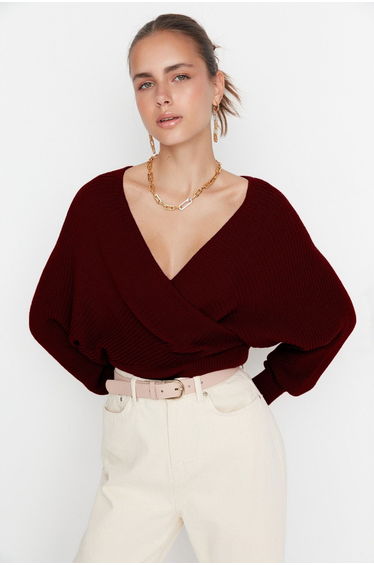 Burgundy Double Breasted Knit Sweater