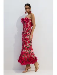 Gloria Floral Embroidery Strapless Maxi Dress - 6