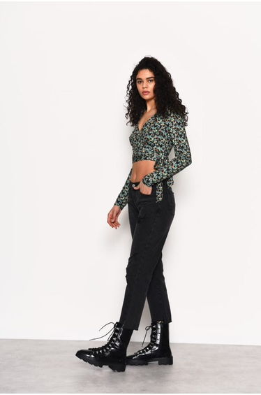Glamorous Green Abstract Ditsy Print Long Sleeve Wrap Top