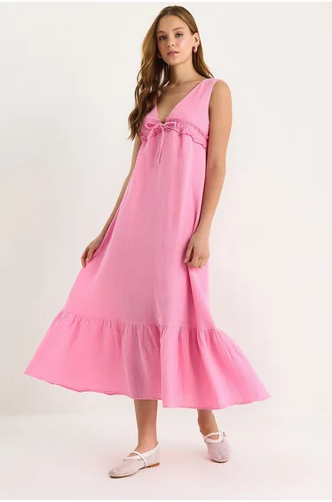 LUCCI A-Form Fit Midi Dress with V-Neck and Binding Detail