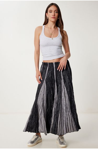 Women's Black Crinkle Effect Summer Parachute Skirt