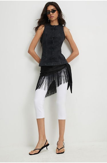 Black Stretch Denim Sleeveless Waistcoat