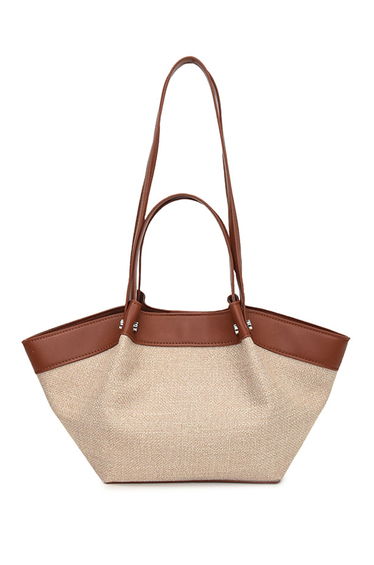 Edgy Contrast Woven Straw Tote Bag in Brown for Office Commute & Weekend Travel