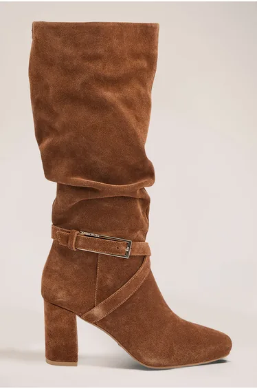 Carvela X Karen Millen Juniper Slouchy Suede Buckle Detail Knee High Heeled Boots