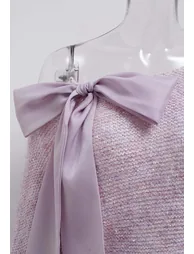 Organza Bowknot Sequin Embellished Fuzzy Knit Sweater in Lilac - 5