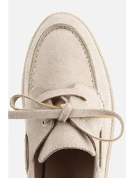 Women's Beige Suede Lace-Up Thick Sole Loafers - 4