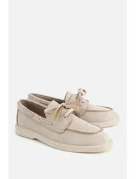 Women's Beige Suede Lace-Up Thick Sole Loafers - 1