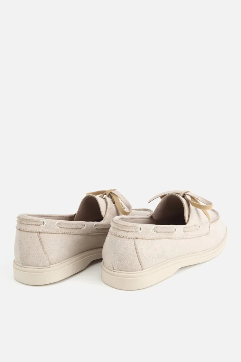 Women's Beige Suede Lace-Up Thick Sole Loafers - 3