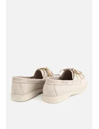 Women's Beige Suede Lace-Up Thick Sole Loafers - 3