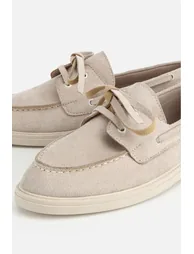 Women's Beige Suede Lace-Up Thick Sole Loafers - 2