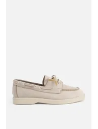 Women's Beige Suede Lace-Up Thick Sole Loafers