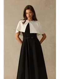 Picture Perfect Cape Collar Belted Midi Dress - 5