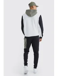 Raglan Colour Block Hooded Tracksuit - khaki - 1
