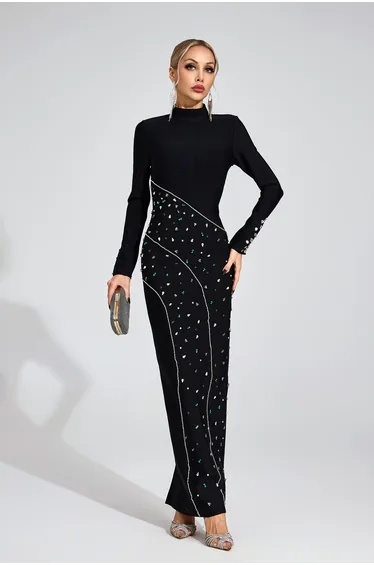 Jessamine  Black Sequined Maxi Dress