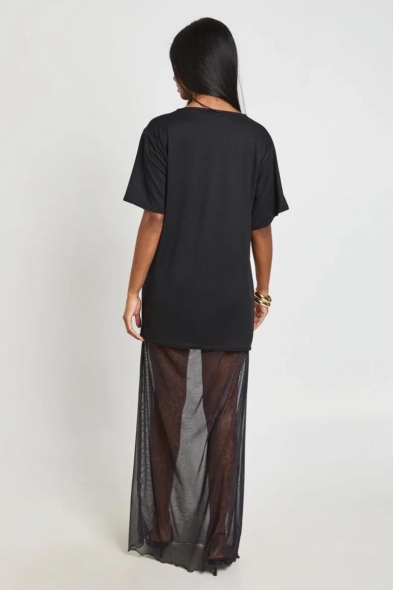 Leopard Printed Mesh Hem T-shirt Dress - black - 2