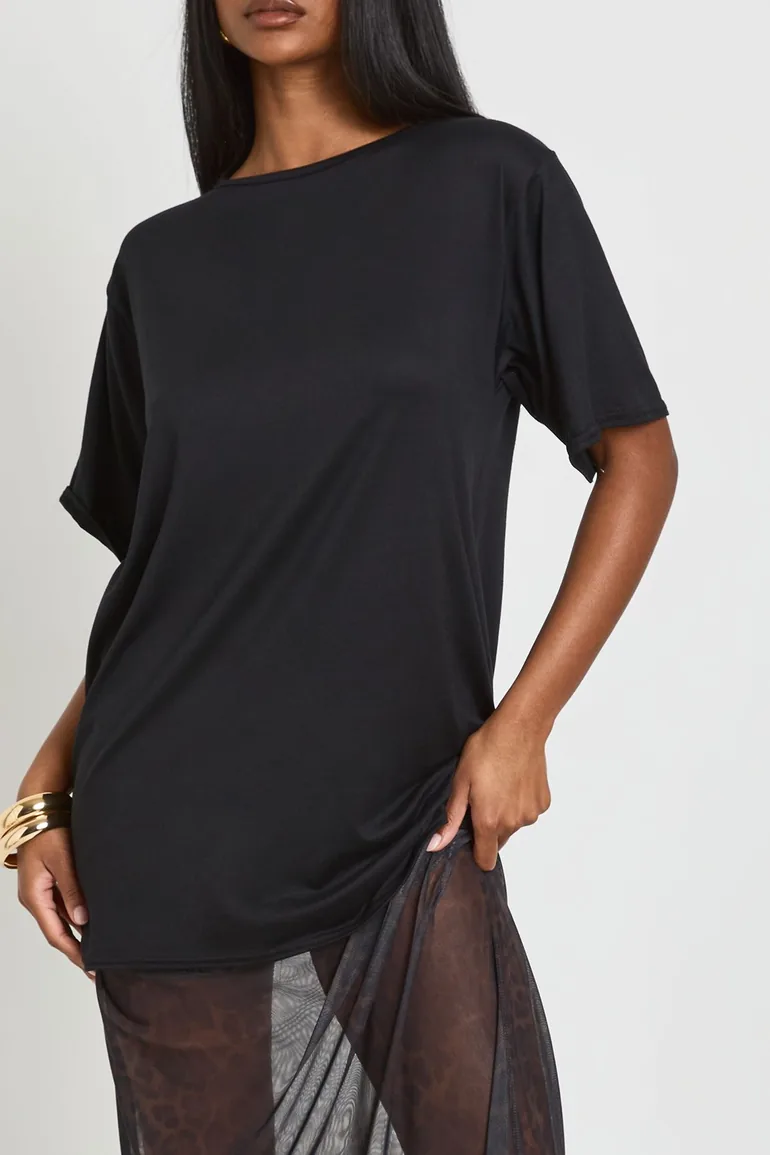 Leopard Printed Mesh Hem T-shirt Dress - black - 3