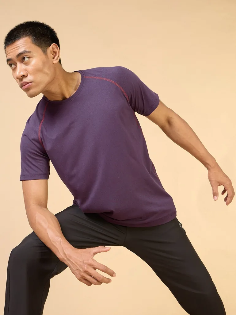 Men Purple Plain Sculpted COMFORTech T-Shirt - 1