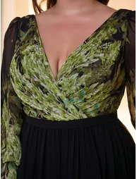 Leely Plus Women's Elegant V Neck Bishop Sleeve Party Dresses - 2
