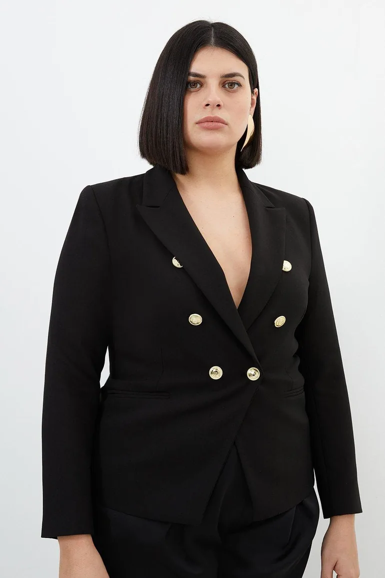 Plus Size Tailored Button Military Blazer